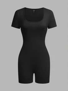 SHEIN EZwear 4 bộ đồ liền thân bó sát cổ tròn tay ngắn cho nữ, phù hợp cho mùa hè - Nhiều màu - Xem 3