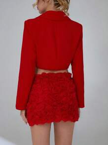 CLARA VERO Simple All Over 3D Rose Print Skirt, Fashionable & Suitable For Summer - Red - View 2