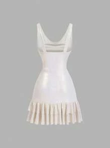 SHEIN MOD 杏色低胸荷叶边系腰连衣裙 - 杏色 - 查看 2