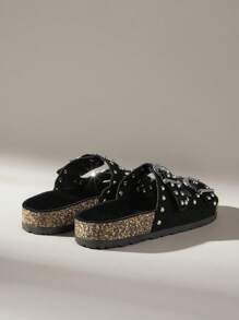 Solecia Giày sandal đế bằng bằng da lộn màu đen thời trang cho nữ, thích hợp để đi làm, hẹn hò, tiệc tùng, đi bộ, đi nghỉ - màu đen - Xem 5