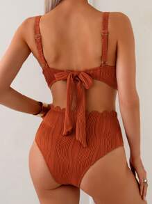 SHEIN Swim Women's Solid Color Strap Swimwear, High-Waisted Bikini Set For Summer Beach Vacation - White - View 2