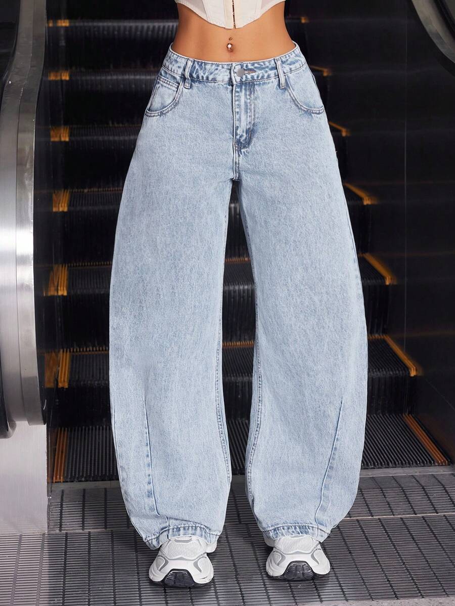 SHEIN ICON Women's Denim Flare Leg Pants, Minimalist And Stylish Suitable For Summer - Light Wash - View 1