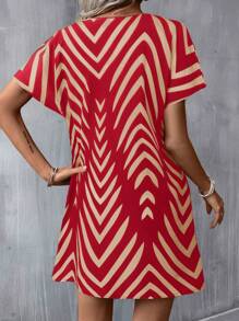 SHEIN LUNE Robe mini à manches courtes avec imprimé abstrait décontracté pour femmes, tenue de base quotidienne, printemps/été