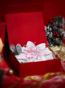 10 件粉色一品红人造发光红色圣诞花带闪光，适用于圣诞树花环花环家庭派对节日婚礼冬季装饰节日 DIY 工艺品季节性 - 粉色 - 查看 5