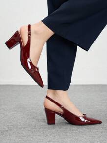 CUCCOO BIZCHIC Women's Fashionable Party Solid Color Pointed Toe High Heels - Burgundy - View 3