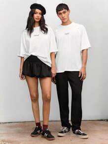 Manfinity VCAY Lässiges Unisex-T-Shirt mit Raglanärmeln und lockerer Passform, Rundhalsausschnitt und kurzen Ärmeln, vielseitig für den Alltag - Weiss - Übersicht 3