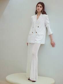 MOTF STUDIO LINEN STRIPED DOUBLE BREASTED BLAZER