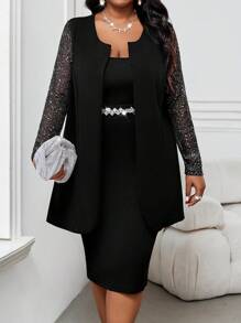 Fleurora Áo khoác Cardigan ren tương phản thanh lịch cỡ lớn màu đen trong suốt mùa hè dành cho nữ cỡ lớn có tay áo dài vừa phải và viền bất đối xứng dành cho nữ Trang phục mùa thu dành cho nữ Trang phục mùa thu Trang phục đi chơi Ngày lễ tình nhân - màu đen - Xem 6