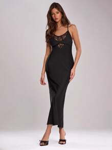 SHEIN BAE Women's Solid Color Spaghetti Strap Dress, Simple And Fashionable, Suitable For Summer - Black - View 4