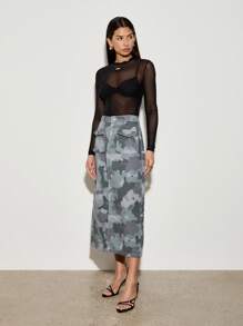 AiiRZ Cargo Style Camouflage Print Denim Maxi Skirt With Utility Pockets Military Streetwear High Waist A-Line Long Skirt Autumn Winter Fashion