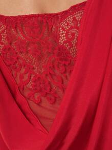 SHEIN Clasi 女士蕾丝垂领红色紧身迷你连衣裙，适合婚礼、派对、春夏季 - 紅色 - 查看 5