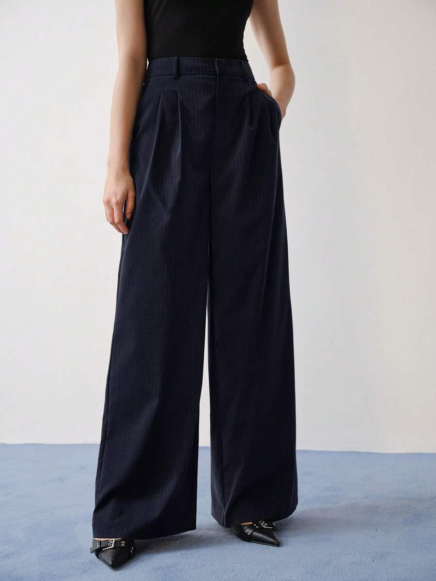 MOTF STUDIO FOLD PLEATED SLANT POCKET SUIT PANTS - Navy Blue - View 1