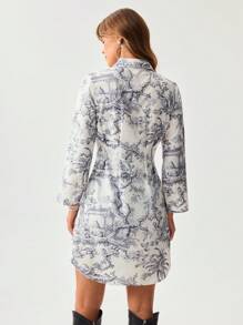 Wildy Summer American Western Open Front Casual Vacation & Commute Vintage Short Dress Boho Chic Old Money Style