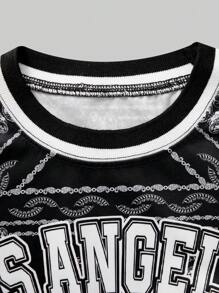 SHEIN Tween Jungen Lässig Set bestehend aus Kurzarm T-Shirt mit Buchstaben-Muster Patchwork und kontrastfarbigen Elementen sowie Shorts, Zweiteiler für Teenager