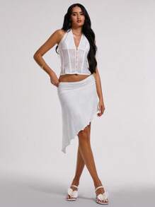 SHEIN BAE Áo ba lỗ hở vai màu trơn đơn giản cho nữ, thời trang mùa hè - trắng - Xem 1