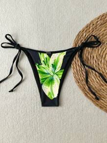 Spring Break Sexy Floral Print Side Tie Bikini Bottom, Summer Vacation - Multicolor - View 1