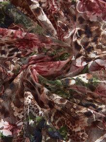 ROMWE 2pcs/Set Women Hippie Style Lace Print Bustier Crop Top And Side Drawstring Bodycon Mini Skirt Set - Multicolor - View 7