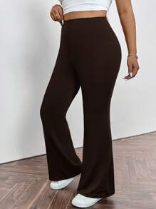 SHEIN Privé Plus Size Lente/Zomer/Herfst Elegant Casual Dagelijks Woon-werkverkeer Sport Hoge Taille Met Zak Rits Leggings Zwarte Flares Broek