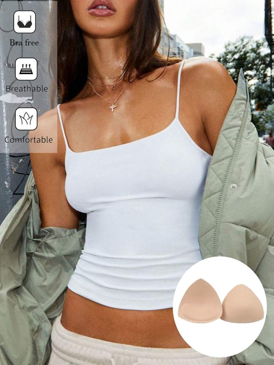 Siren Gaze Women White Tight-Fitting Round Neck Chest Pad Breathable Summer Basic Camisole Women Tops Bra Free Tank Top Casual - White - View 1