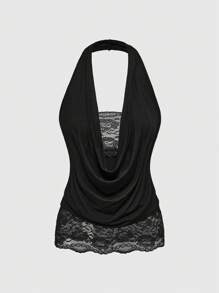 ROMWE Goth Y2K 复古性感撞色蕾丝垂坠领露背背心