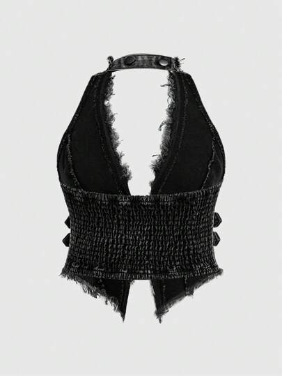 Hippie Y2K Sexy Halter Strap Plus Size Denim Crop Top