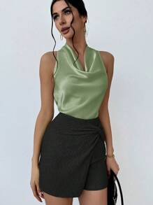 Firerie Apricot Neck-Tie Drape Collar Simple Elegant Women Blouse,Rave Top - Mint Green - View 6