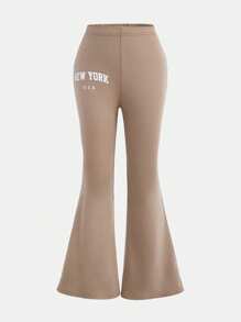 SHEIN Girlism 2pcs Set Tween Girls Casual Minimalist Letter Print Loose Short Sleeve T-Shirt And Flared Pants Graduation Outfit