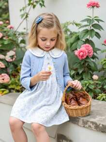 Souflis Souflis Young Girl Set Of 2 Versatile Fashion New Design Knitted Cardigan Sweater + Sleeveless Ditsy Floral Dress, For Spring Summer
