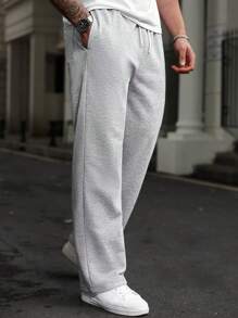Manfinity CasualCool Pantalones de chándal de unicolor con cordón para hombres de talla grande, sencillos y de moda