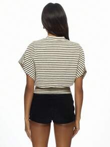MISSGUIDED Pasiasta szyja Batwing Top z ściśniętą talią Casual Dzianinowy sweter Biurowa moda robocza Basic Jesień Zima Wiosna Essential