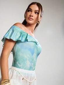 COSMINA Top asymétrique col élégant femme, imprimé tye-dye, été