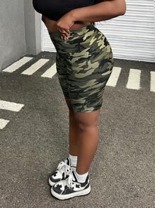 Muchica 大码休闲迷彩高腰七分紧身裤 - 彩色 - 查看 1