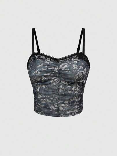 Grunge Punk Top canotta in camouflage arricciato da donna
