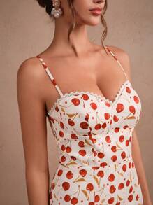 SHEIN Unity Mùa hè mới đến Sexy French Cherry Print Spaghetti Strap Bodycon Dress, thanh lịch - Nhiều màu - Xem 5