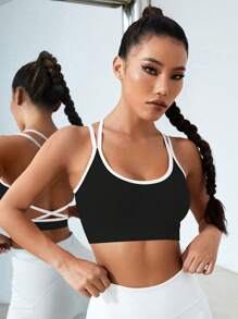 Slayform Slayform 1pc Cross Strap Contrast Color Sports Bra Glowmode Workout - Multicolor - View 2