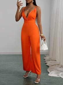 Slaydiva Mono de mujer con escote en V profundo, detalle de torsión, tirantes cruzados, cintura ceñida, color naranja, apto para múltiples ocasiones: festivales de música, Pascua, estilo western, bohemio, elegante, formal, boda, cumpleaños, graduación, estudiante, casual, diario, todo a juego, ocio, crucero, playa, tomar el sol