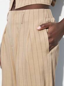 Maija 2025 New Women Chic Khaki Striped Pants,Autumn Office Casual Comfortable Fashion Beige Trousers,Music Festival Beach Vacation Urban Resort - Khaki - View 4