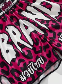 ROMWE MEN Street Life Men's Hip Hop Graphic Print T-Shirt And Leopard Print Shorts Set, Summer