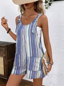 EMERY ROSE Women's Casual Sport Striped Adjustable Strap Romper - Blue - View 5