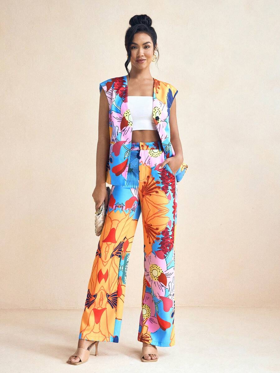 SHAQUITA GARCIA Women's Summer Casual Floral Print Broad Shoulder Vest For Summer Holiday Vacation - Multicolor - View 1