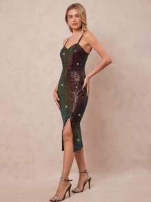 SHEIN Clasi Women's Elegant Sparkling Sequins Spaghetti Strap Dress - Multicolor - View 3