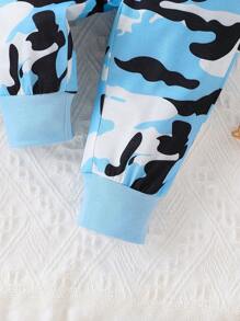 SHEIN Playful Pals Infant Baby Boys' Cute Letter Print Army Green Hat Bodysuit With Long Pants, Spring & Autumn - Multicolor - View 5