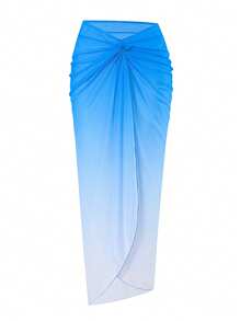 Swim Oasis Conjunto de verano para mujer - Traje de baño bandeau con adorno de estrella de mar hueca metálica y tirantes desmontables, con estampado de patrón retorcido y falda pareo
