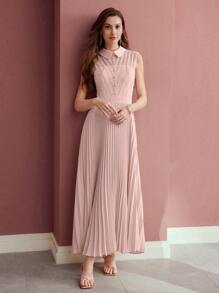 MOTF PREMIUM VESTIDO PLISADO DE MALLA DE CONTRASTE