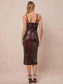 SHEIN Clasi Women's Elegant Sparkling Sequins Spaghetti Strap Dress - Multicolor - View 4