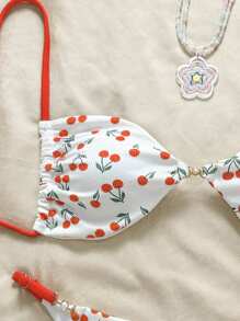 SHEIN Swim Women's Colorful Floral Print Bikini Swimwear Set Floral BikiniTwo Pieces Bikini - White - View 3