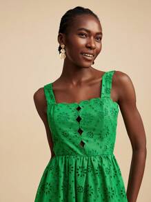 Travachic 绿色刺绣装饰简约休闲连衣裙，适合夏季，女士夏季服装，夏季，夏季服装，女士，女士音乐会服装，波西米亚风，热带度假，女士浪漫夏季连衣裙，女士波西米亚风连衣裙，女士度假连衣裙，新品女士连衣裙 - 綠色 - 查看 1