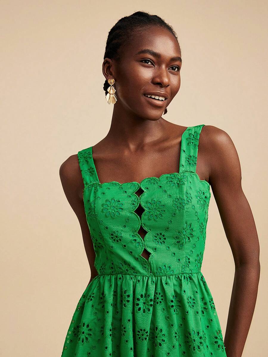 Travachic 绿色刺绣装饰简约休闲连衣裙，适合夏季，女士夏季服装，夏季，夏季服装，女士，女士音乐会服装，波西米亚风，热带度假，女士浪漫夏季连衣裙，女士波西米亚风连衣裙，女士度假连衣裙，新品女士连衣裙 - 綠色 - 查看 1