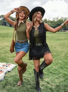 SHEIN LUNE Top de tirantes verde lavado de corte slim, estilo minimalista, adecuado para el verano