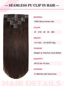 Seamless Clip Ins Seamless Skin Weft Clip In Human Hair Extensions 8pcs 110g 120g PU Clip In Extensions Full Head Remy Human Hair Invisible Clip In Hair Extensions Hair Extensions - S2 - View 5